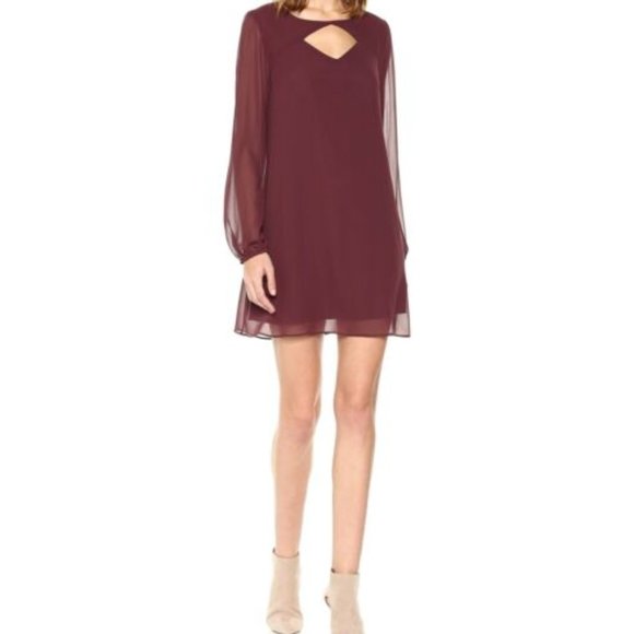 Long Sleeve Cut-out Mini Shirt Dress Burgundy Sz M - Picture 1 of 2